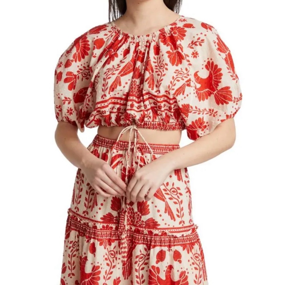 FARM Rio Jungle Flow Organic Cotton Red and White Blouse-Large